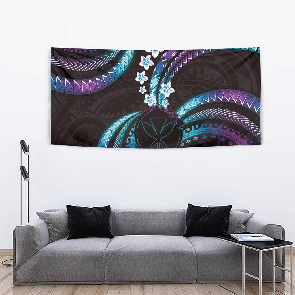 Hawaii Map Kanaka Maoli Tapestry Fantastic Frangipani Amethyst Gradient