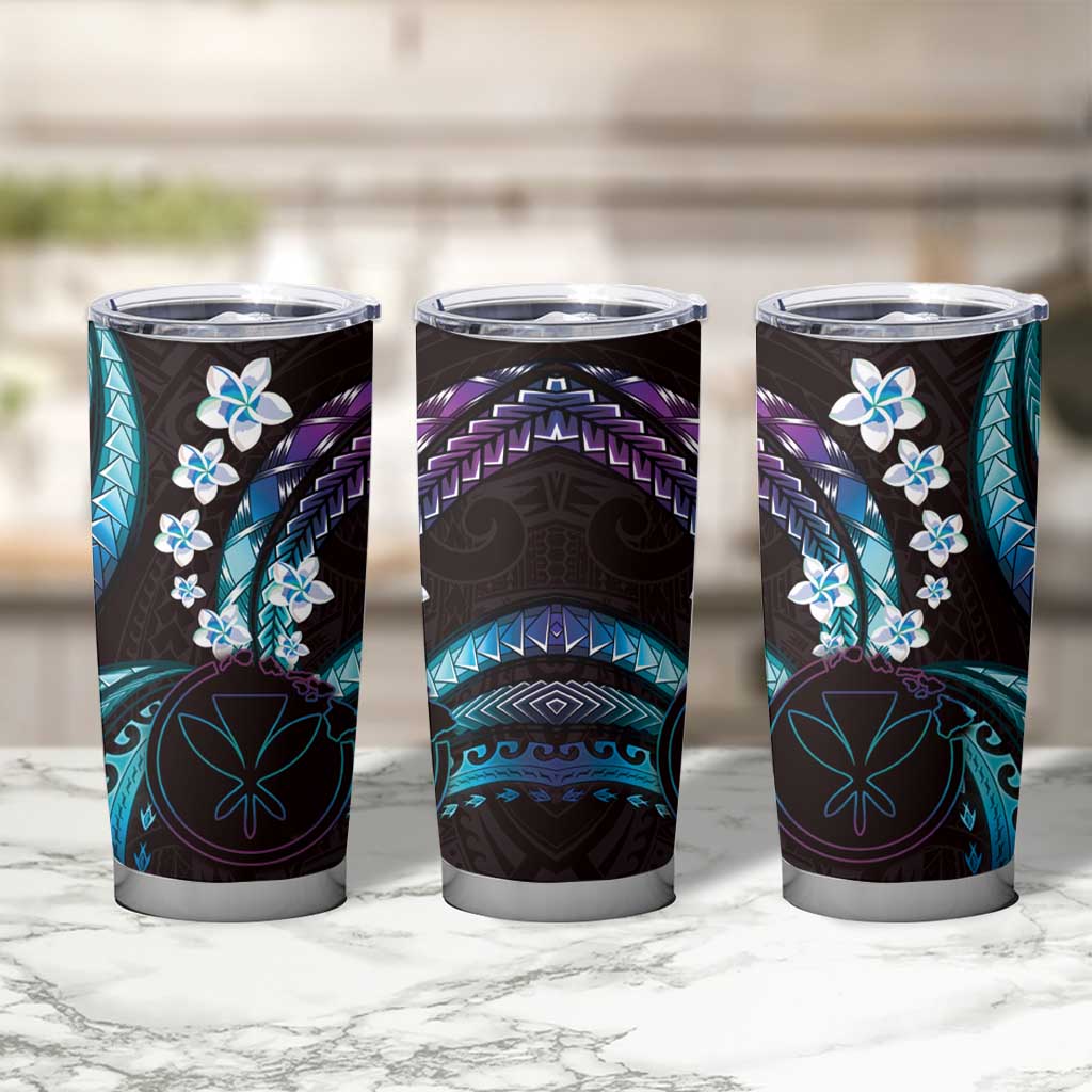 Hawaii Map Kanaka Maoli Tumbler Cup Fantastic Frangipani Amethyst Gradient