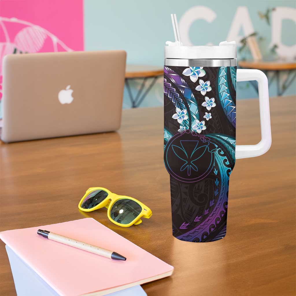 Hawaii Map Kanaka Maoli Tumbler With Handle Fantastic Frangipani Amethyst Gradient