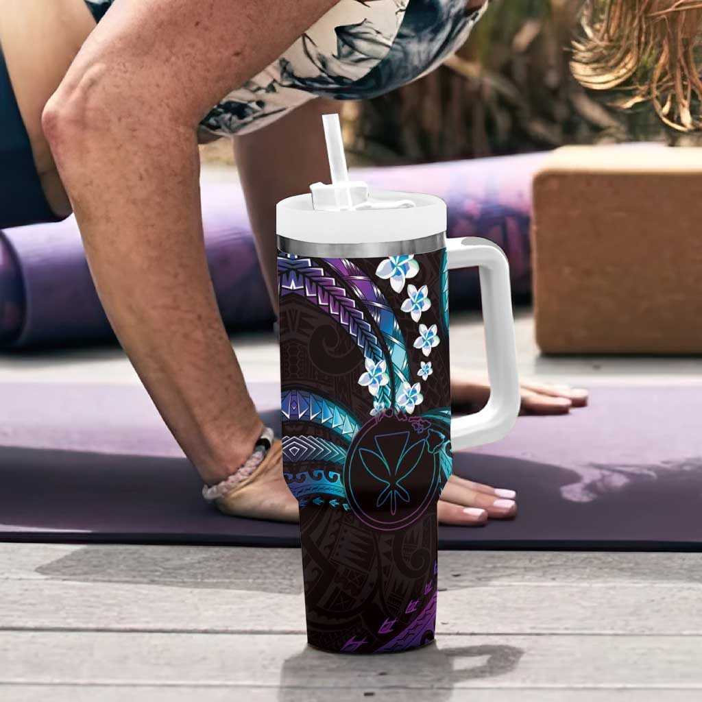 Hawaii Map Kanaka Maoli Tumbler With Handle Fantastic Frangipani Amethyst Gradient