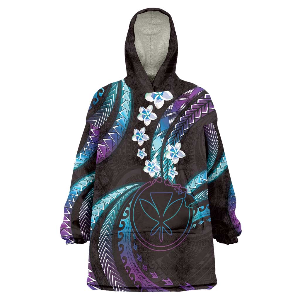 Hawaii Map Kanaka Maoli Wearable Blanket Hoodie Fantastic Frangipani Amethyst Gradient