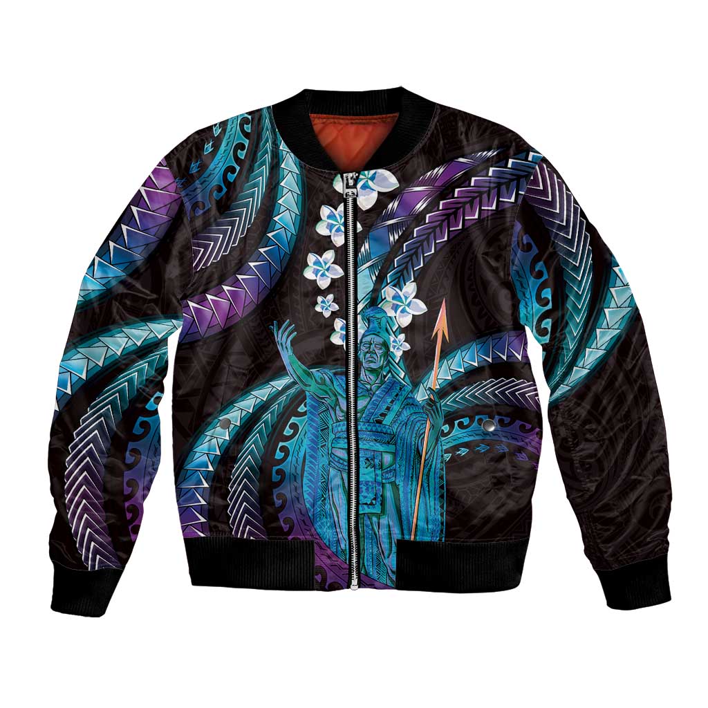 Hawaii King Kamehameha Bomber Jacket Fantastic Plumeria Amethyst Gradient