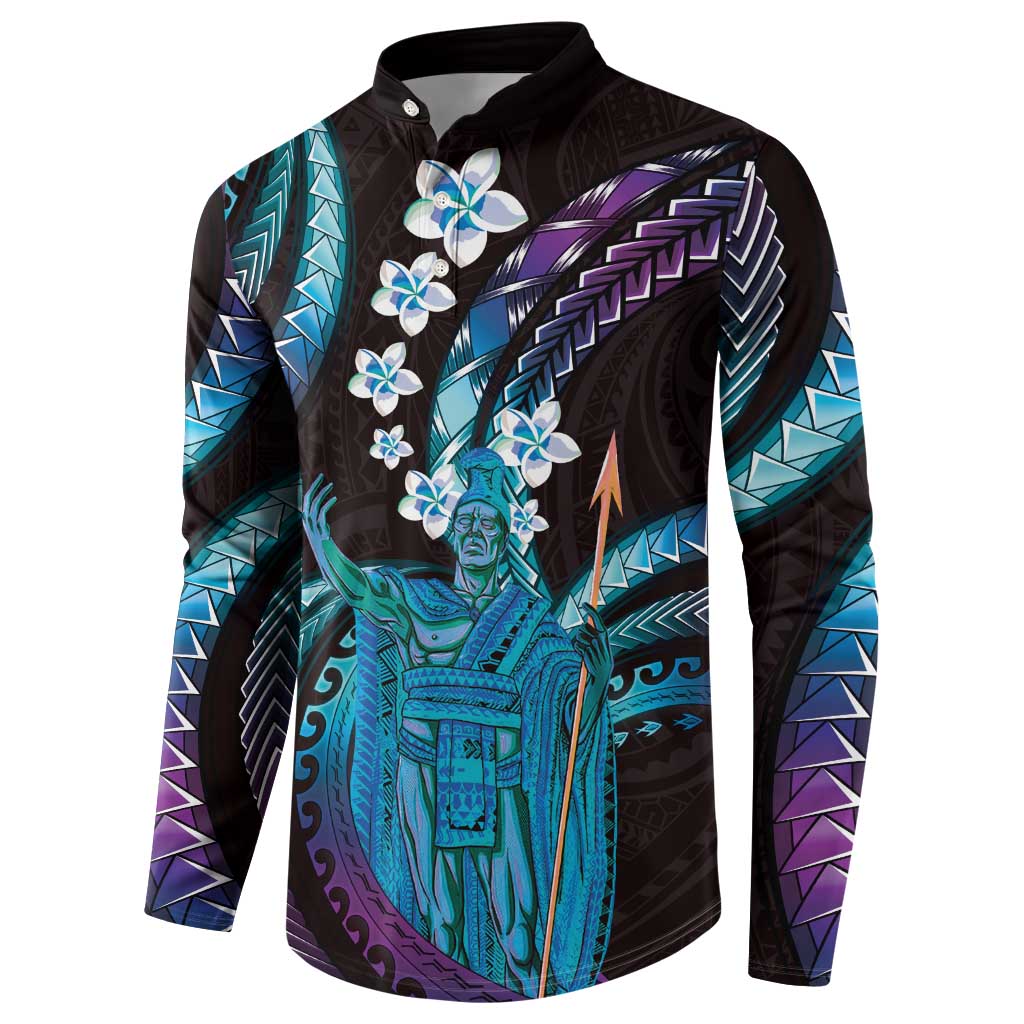 Hawaii King Kamehameha Button Sweatshirt Fantastic Plumeria Amethyst Gradient