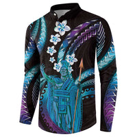 Hawaii King Kamehameha Button Sweatshirt Fantastic Plumeria Amethyst Gradient