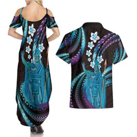 Hawaii King Kamehameha Couples Matching Summer Maxi Dress and Hawaiian Shirt Fantastic Plumeria Amethyst Gradient