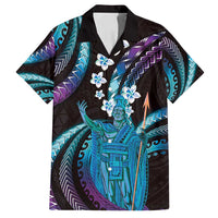Hawaii King Kamehameha Family Matching Long Sleeve Bodycon Dress and Hawaiian Shirt Fantastic Plumeria Amethyst Gradient