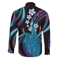 Hawaii King Kamehameha Family Matching Off Shoulder Short Dress and Hawaiian Shirt Fantastic Plumeria Amethyst Gradient