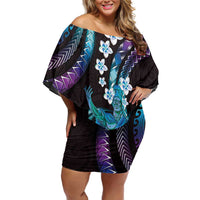 Hawaii King Kamehameha Family Matching Off Shoulder Short Dress and Hawaiian Shirt Fantastic Plumeria Amethyst Gradient