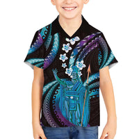 Hawaii King Kamehameha Family Matching Tank Maxi Dress and Hawaiian Shirt Fantastic Plumeria Amethyst Gradient