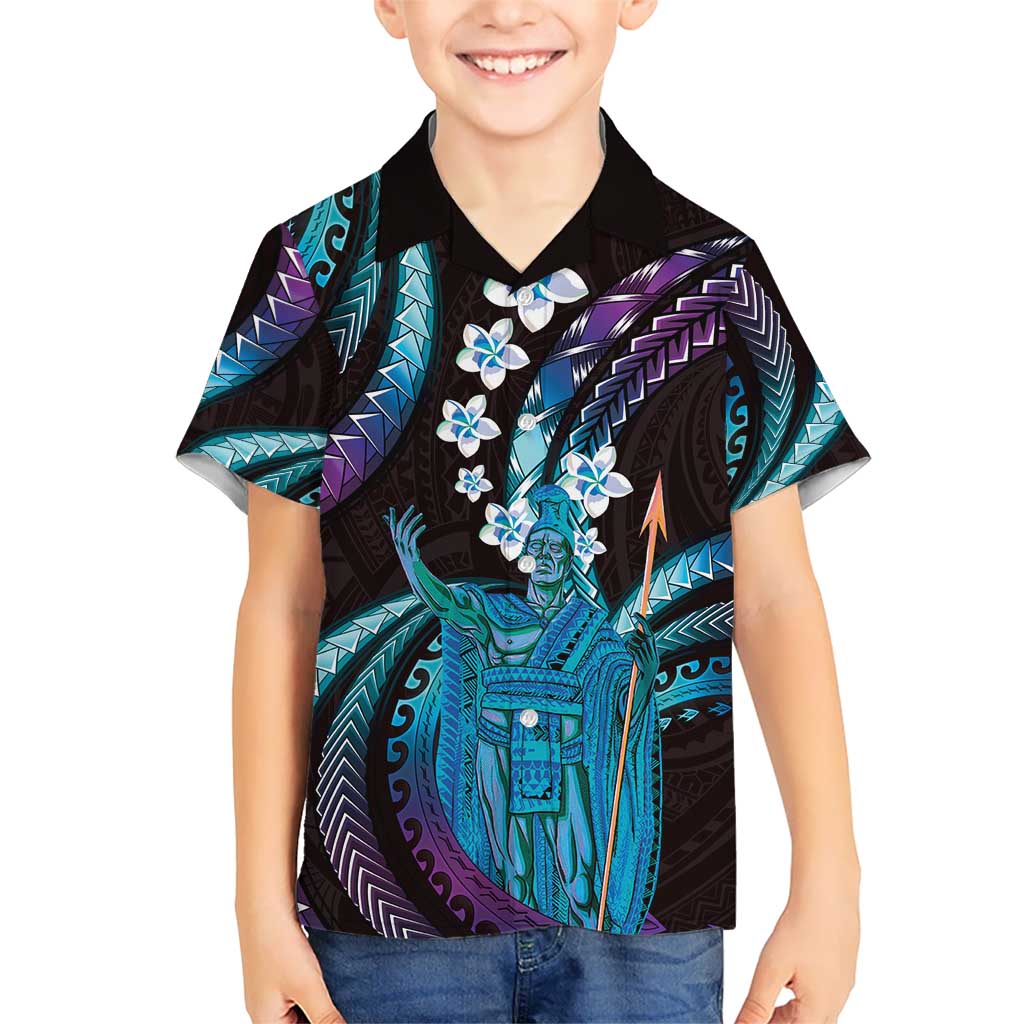 Hawaii King Kamehameha Hawaiian Shirt Fantastic Plumeria Amethyst Gradient