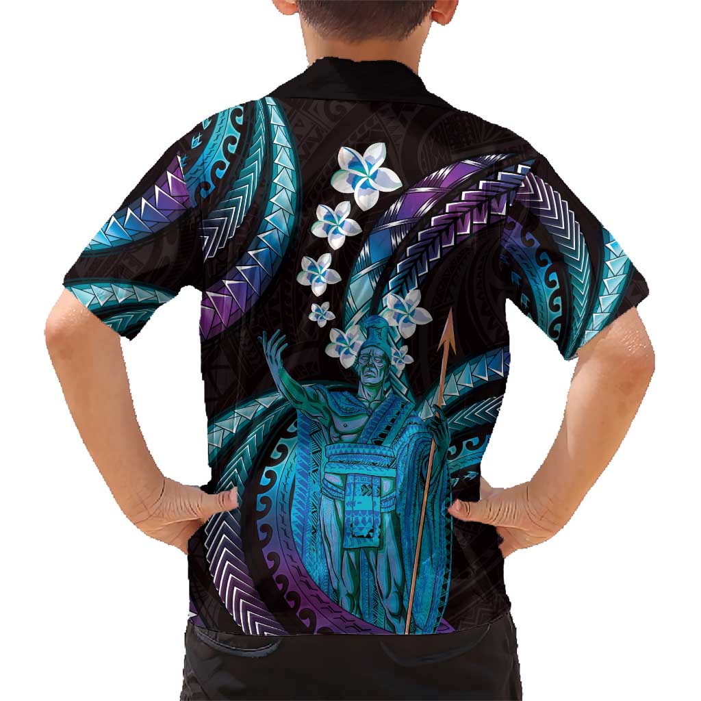 Hawaii King Kamehameha Kid Hawaiian Shirt Fantastic Plumeria Amethyst Gradient