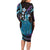 Hawaii King Kamehameha Long Sleeve Bodycon Dress Fantastic Plumeria Amethyst Gradient