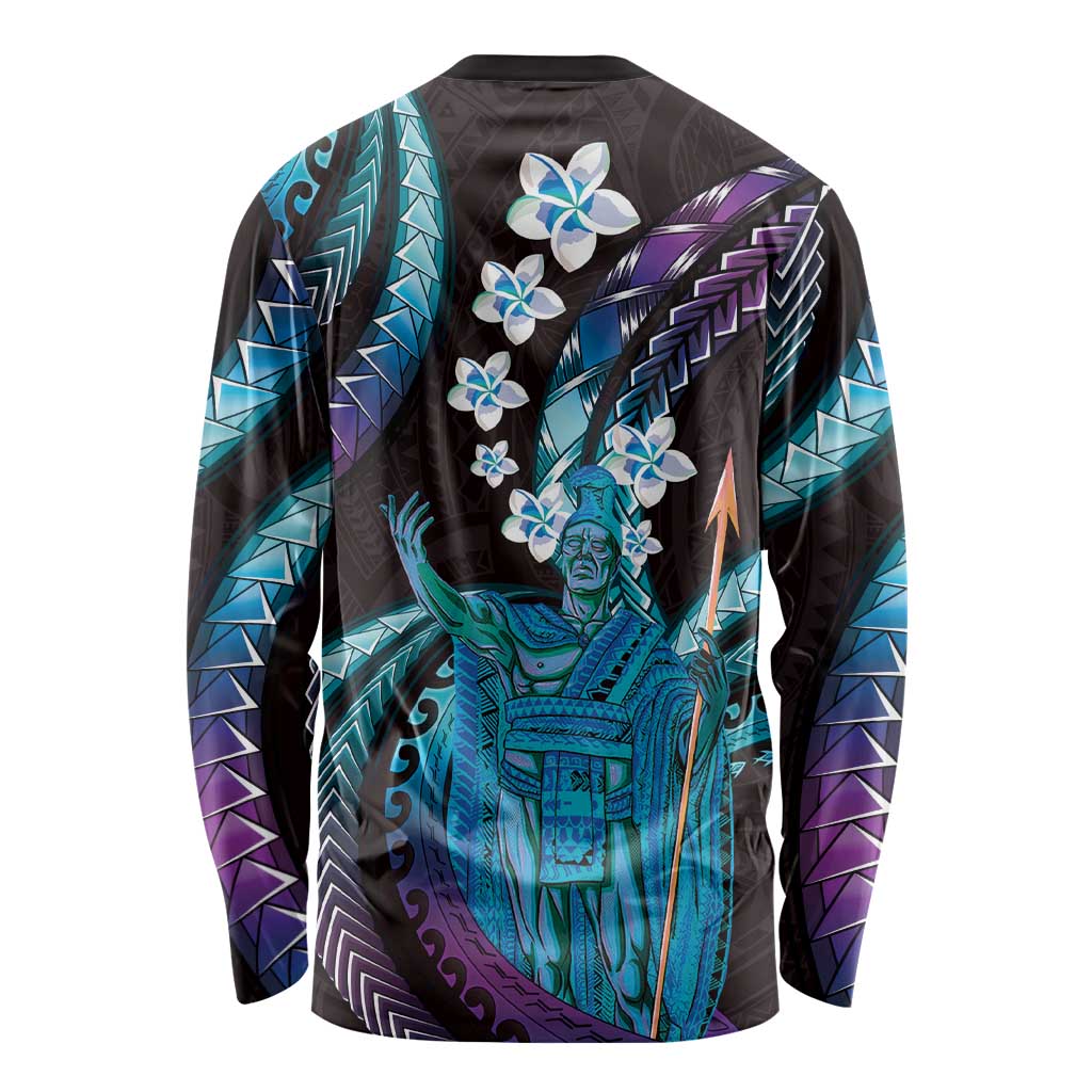 Hawaii King Kamehameha Long Sleeve Shirt Fantastic Plumeria Amethyst Gradient