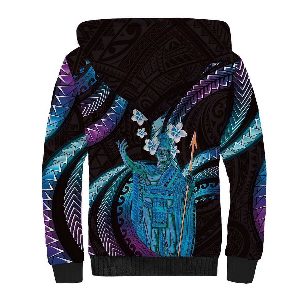 Hawaii King Kamehameha Sherpa Hoodie Fantastic Plumeria Amethyst Gradient
