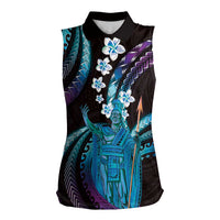 Hawaii King Kamehameha Women Sleeveless Polo Shirt Fantastic Plumeria Amethyst Gradient