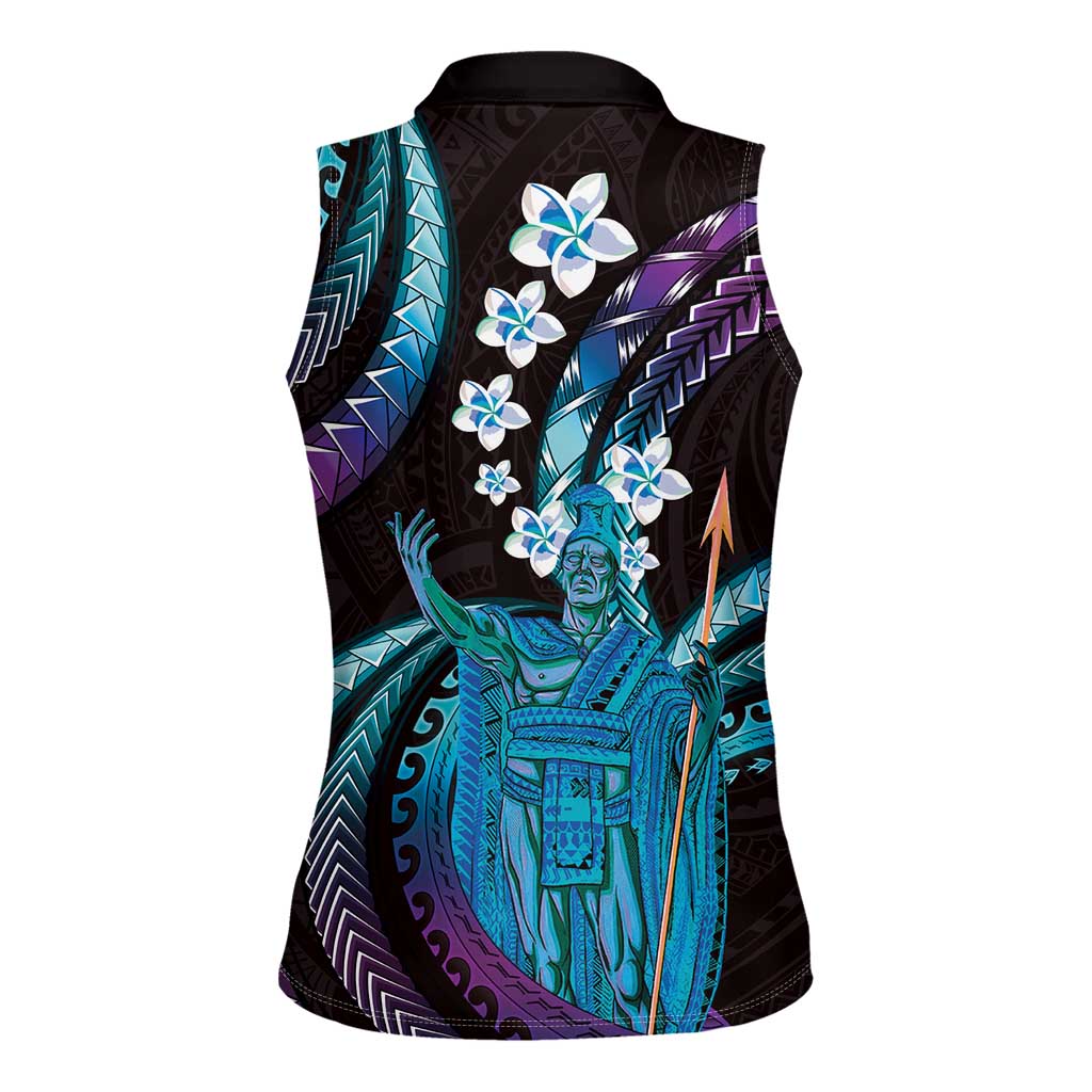 Hawaii King Kamehameha Women Sleeveless Polo Shirt Fantastic Plumeria Amethyst Gradient