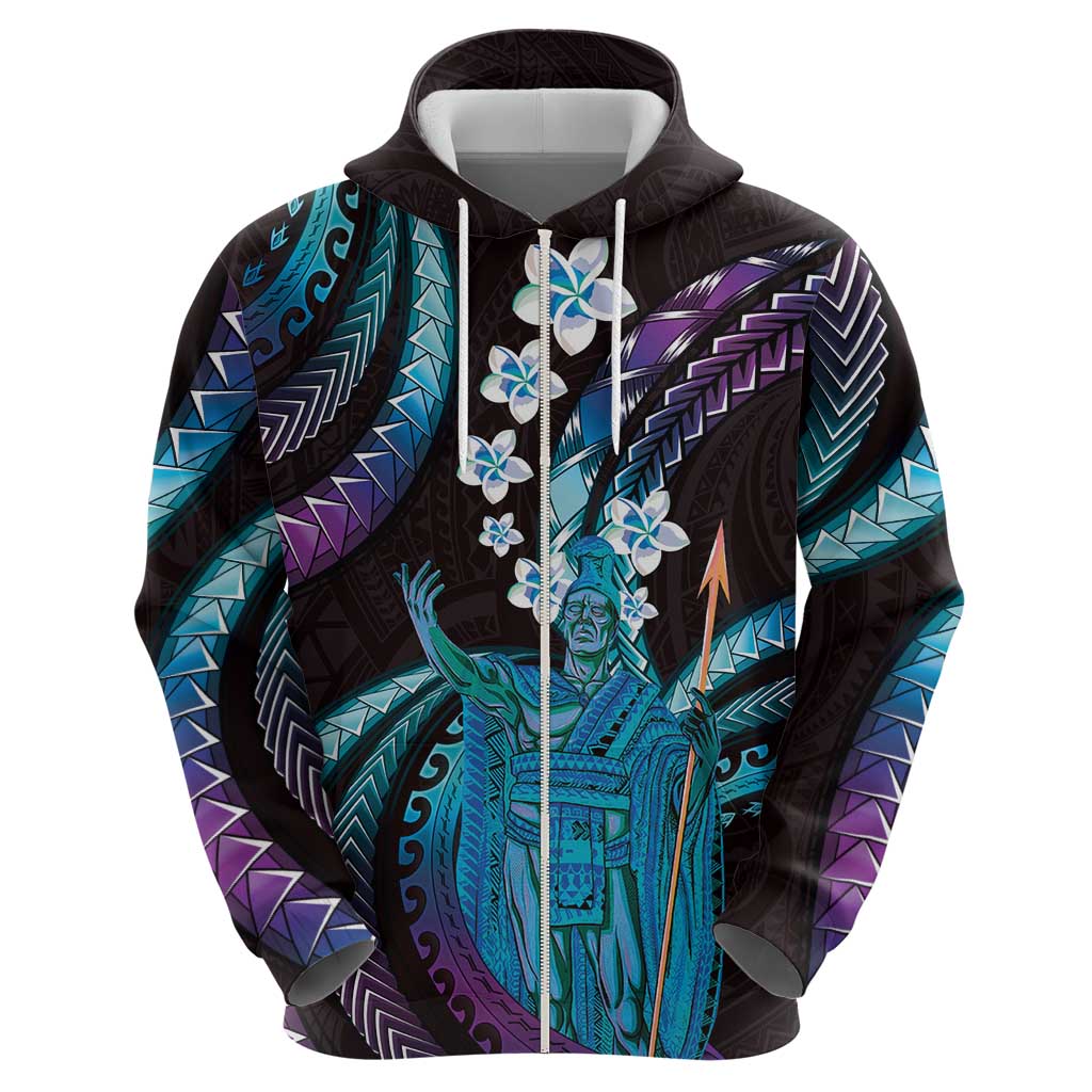 Hawaii King Kamehameha Zip Hoodie Fantastic Plumeria Amethyst Gradient