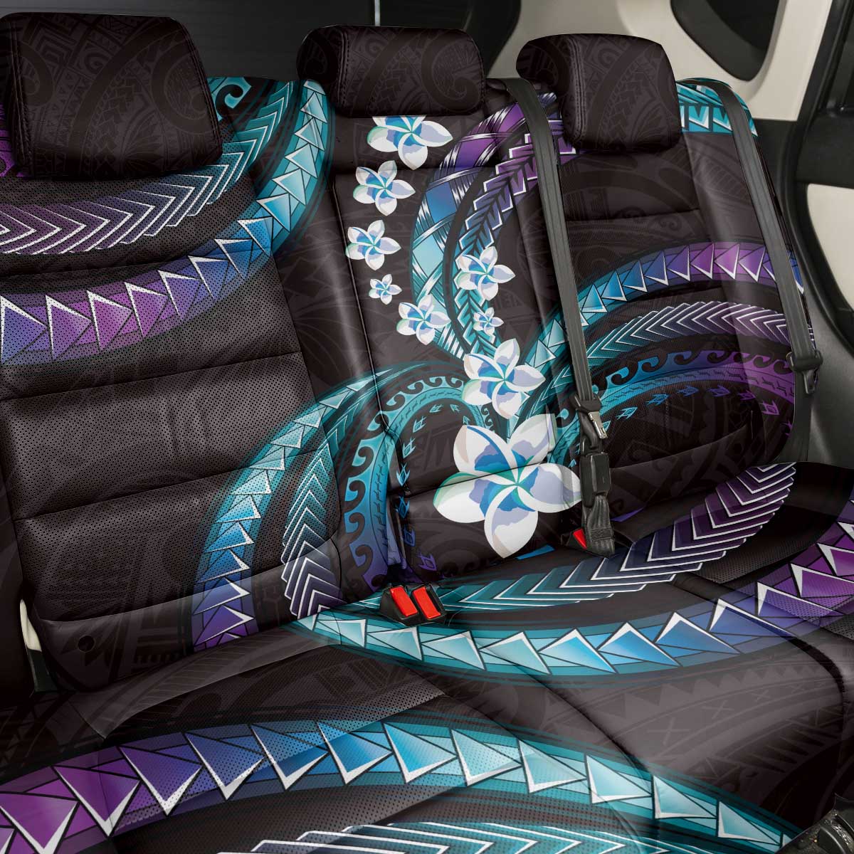 Hawaii Plumeria Back Car Seat Cover Amethyst Gradient Polynesian Pattern