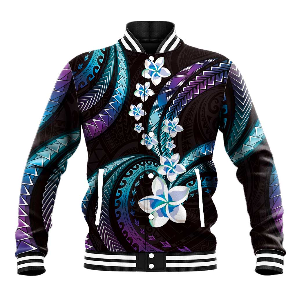 Hawaii Plumeria Baseball Jacket Amethyst Gradient Polynesian Pattern LT01 Unisex Purple - Polynesian Pride