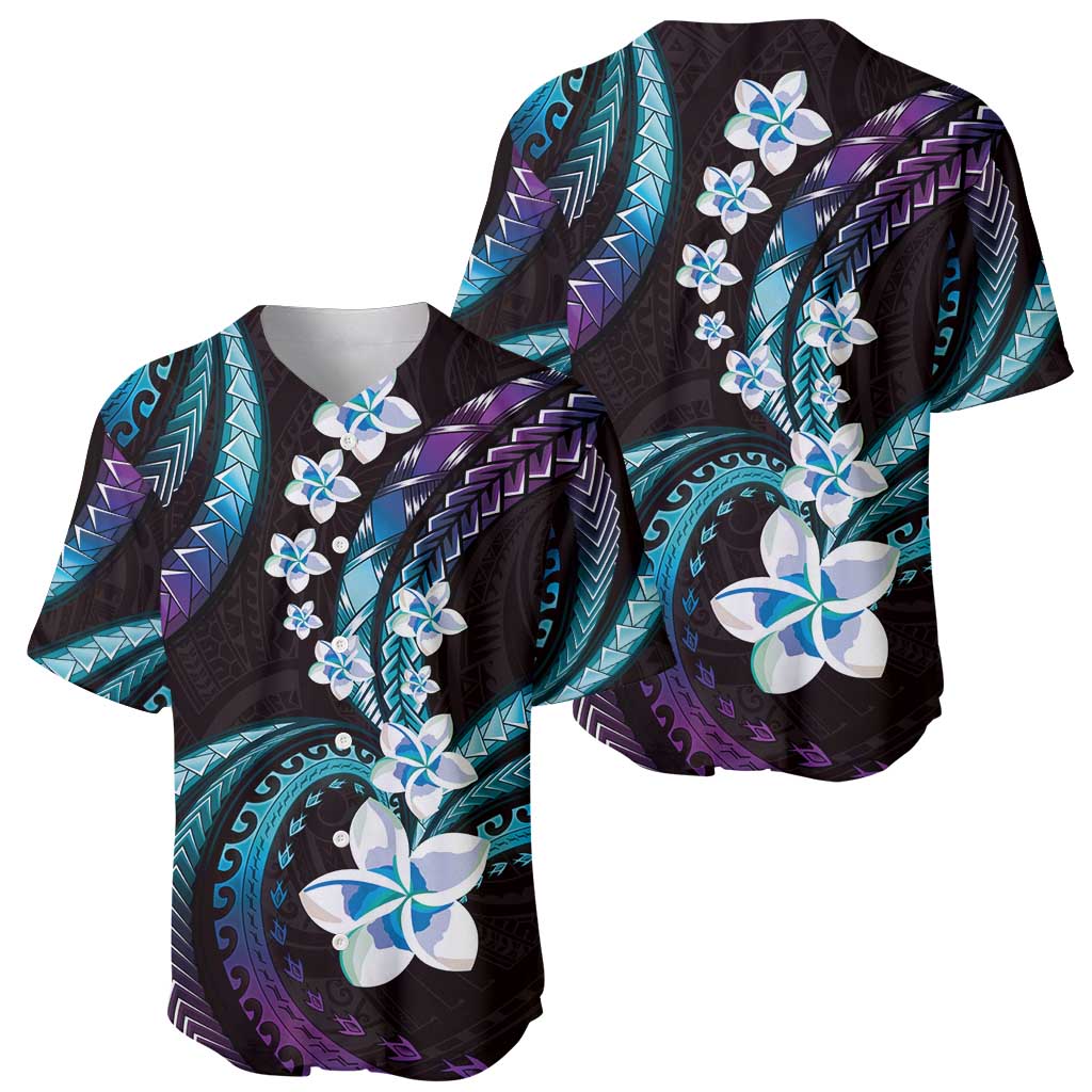 Hawaii Plumeria Baseball Jersey Amethyst Gradient Polynesian Pattern