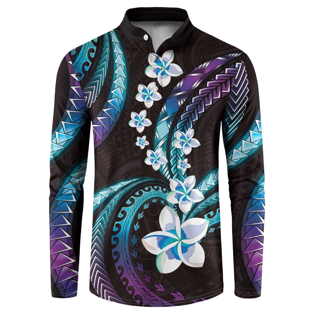 Hawaii Plumeria Button Sweatshirt Amethyst Gradient Polynesian Pattern LT01 Purple - Polynesian Pride