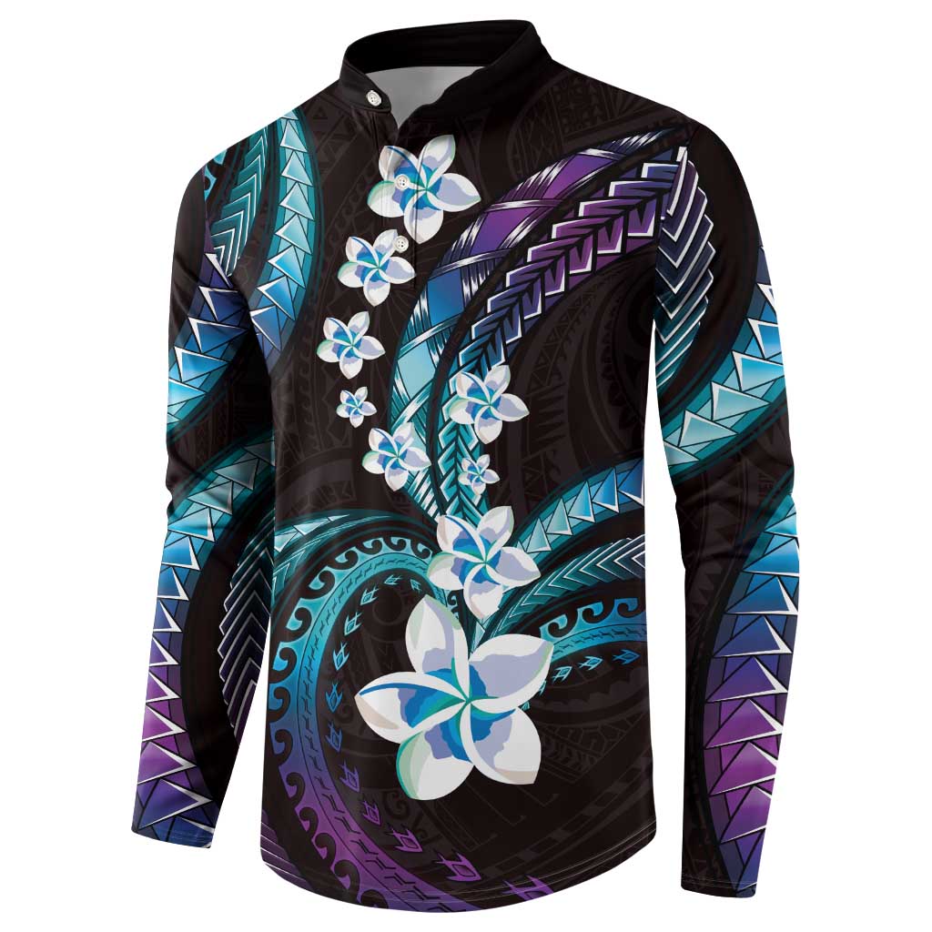 Hawaii Plumeria Button Sweatshirt Amethyst Gradient Polynesian Pattern LT01 - Polynesian Pride