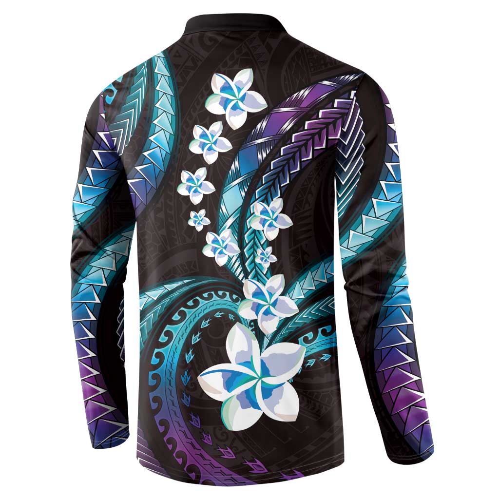 Hawaii Plumeria Button Sweatshirt Amethyst Gradient Polynesian Pattern LT01 - Polynesian Pride