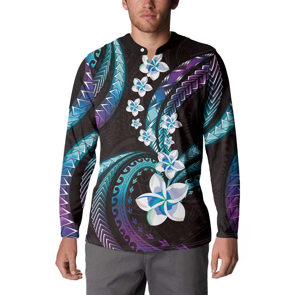 Hawaii Plumeria Button Sweatshirt Amethyst Gradient Polynesian Pattern LT01 - Polynesian Pride
