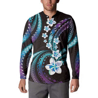Hawaii Plumeria Button Sweatshirt Amethyst Gradient Polynesian Pattern LT01 - Polynesian Pride