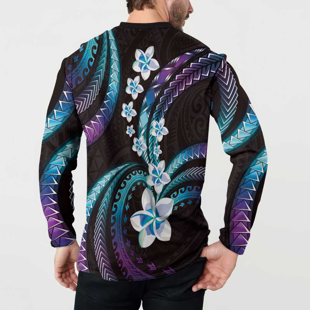 Hawaii Plumeria Button Sweatshirt Amethyst Gradient Polynesian Pattern LT01 - Polynesian Pride
