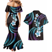 Hawaii Plumeria Couples Matching Mermaid Dress and Hawaiian Shirt Amethyst Gradient Polynesian Pattern LT01 - Polynesian Pride