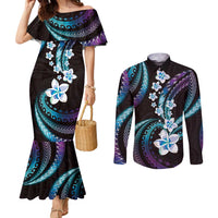 Hawaii Plumeria Couples Matching Mermaid Dress and Long Sleeve Button Shirt Amethyst Gradient Polynesian Pattern LT01 Purple - Polynesian Pride