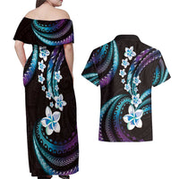 Hawaii Plumeria Couples Matching Off Shoulder Maxi Dress and Hawaiian Shirt Amethyst Gradient Polynesian Pattern LT01 - Polynesian Pride