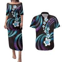 Hawaii Plumeria Couples Matching Puletasi and Hawaiian Shirt Amethyst Gradient Polynesian Pattern LT01 Purple - Polynesian Pride