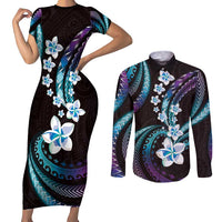 Hawaii Plumeria Couples Matching Short Sleeve Bodycon Dress and Long Sleeve Button Shirt Amethyst Gradient Polynesian Pattern LT01 Purple - Polynesian Pride