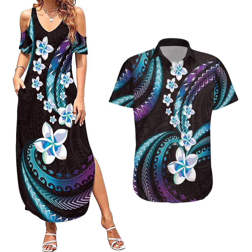 Hawaii Plumeria Couples Matching Summer Maxi Dress and Hawaiian Shirt Amethyst Gradient Polynesian Pattern LT01 Purple - Polynesian Pride