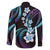 Hawaii Plumeria Family Matching Off The Shoulder Long Sleeve Dress and Hawaiian Shirt Amethyst Gradient Polynesian Pattern