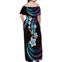 Hawaii Plumeria Family Matching Off Shoulder Maxi Dress and Hawaiian Shirt Amethyst Gradient Polynesian Pattern