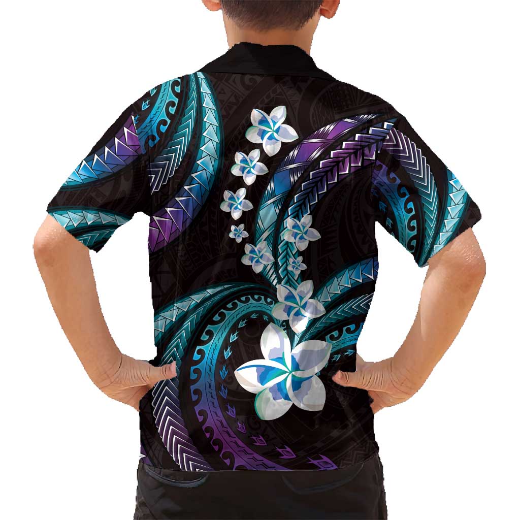 Hawaii Plumeria Family Matching Off Shoulder Short Dress and Hawaiian Shirt Amethyst Gradient Polynesian Pattern