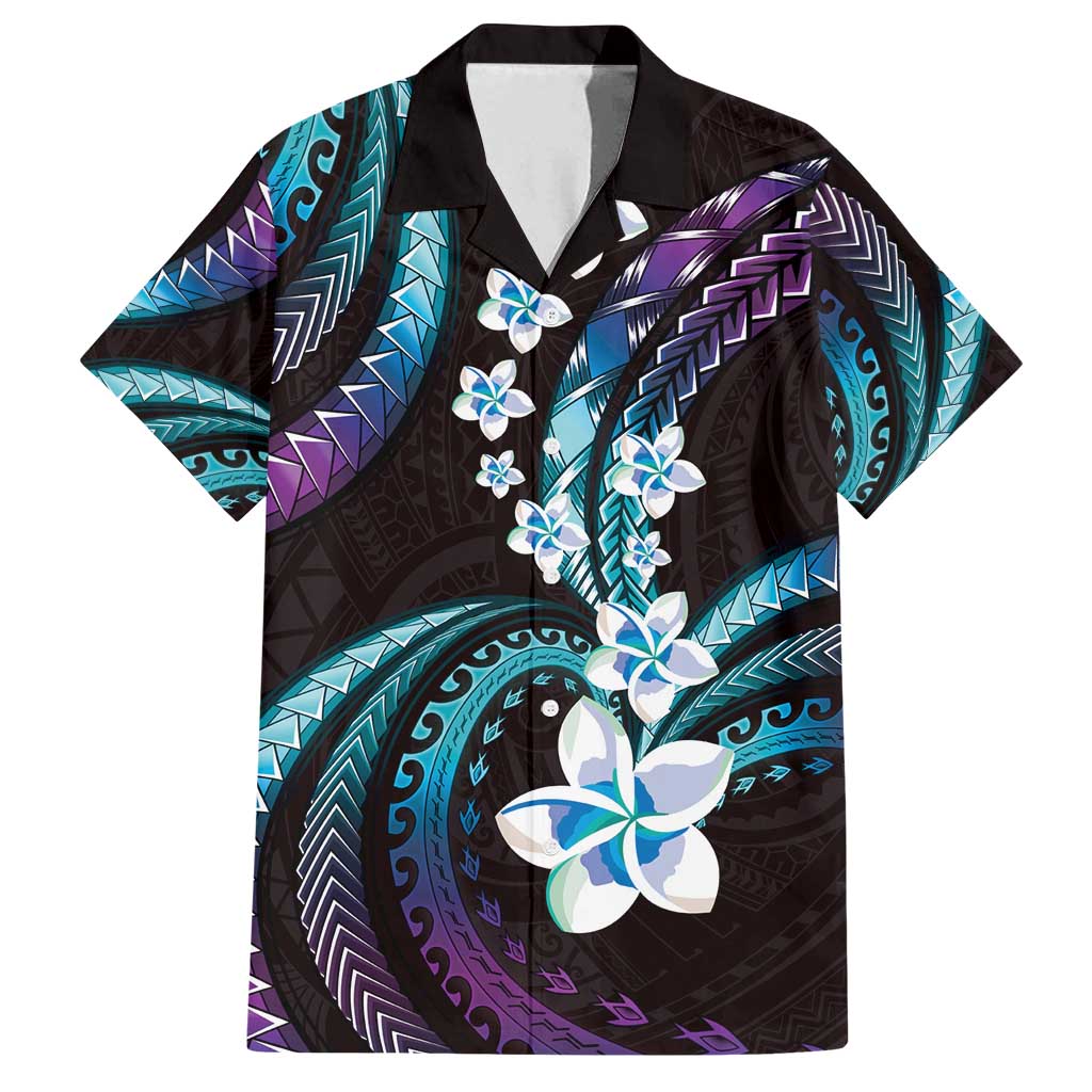 Hawaii Plumeria Family Matching Off Shoulder Short Dress and Hawaiian Shirt Amethyst Gradient Polynesian Pattern