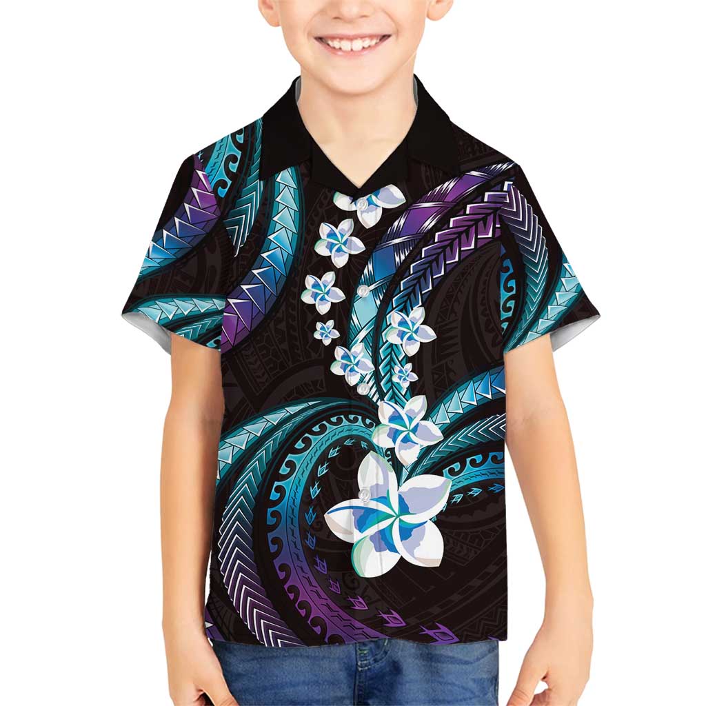 Hawaii Plumeria Family Matching Off Shoulder Short Dress and Hawaiian Shirt Amethyst Gradient Polynesian Pattern