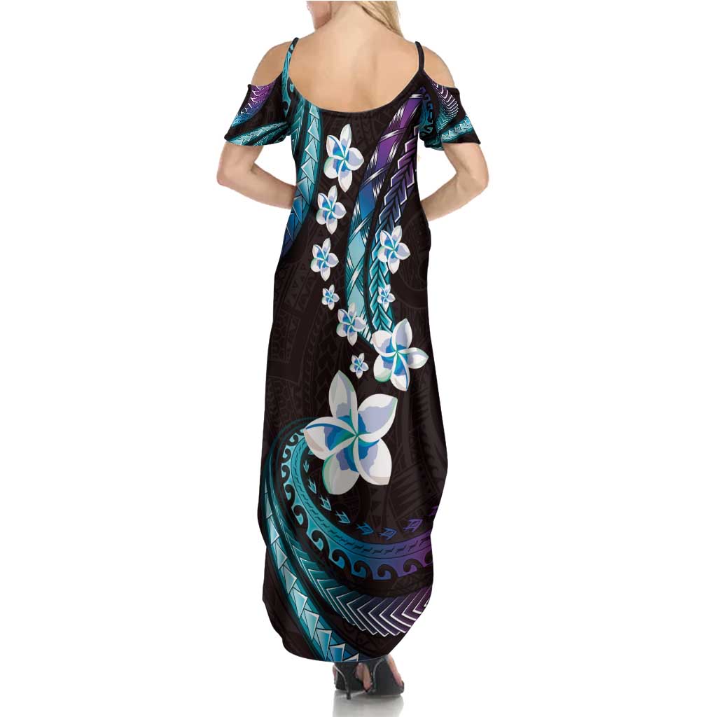 Hawaii Plumeria Family Matching Summer Maxi Dress and Hawaiian Shirt Amethyst Gradient Polynesian Pattern