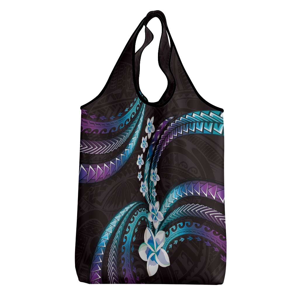 Hawaii Plumeria Grocery Bag Amethyst Gradient Polynesian Pattern