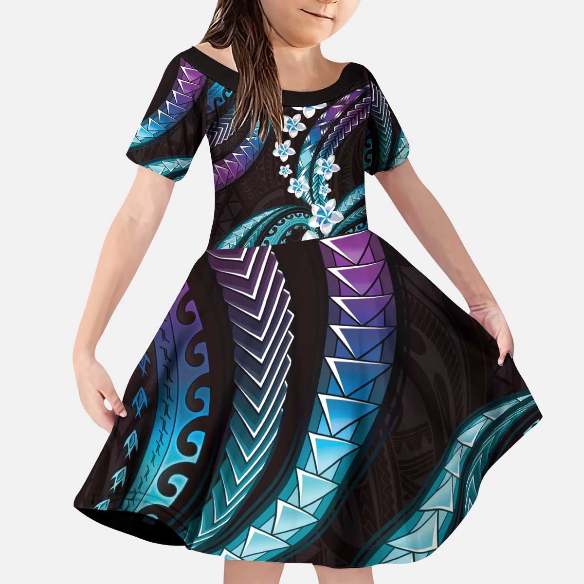 Hawaii Plumeria Kid Short Sleeve Dress Amethyst Gradient Polynesian Pattern LT01 KID Purple - Polynesian Pride