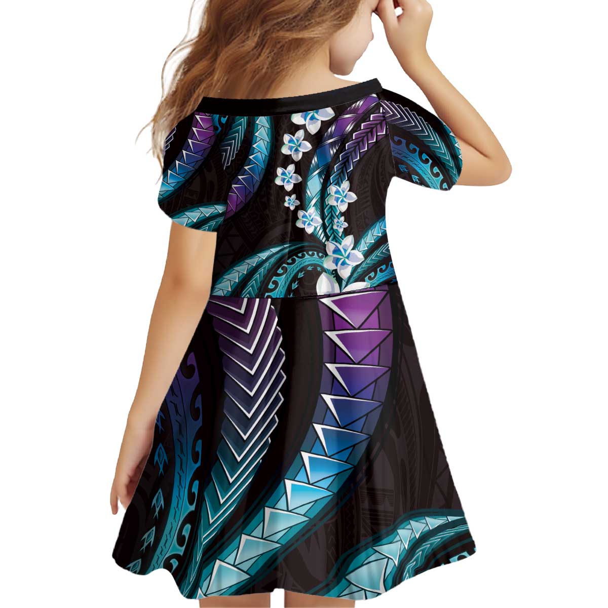 Hawaii Plumeria Kid Short Sleeve Dress Amethyst Gradient Polynesian Pattern LT01 - Polynesian Pride