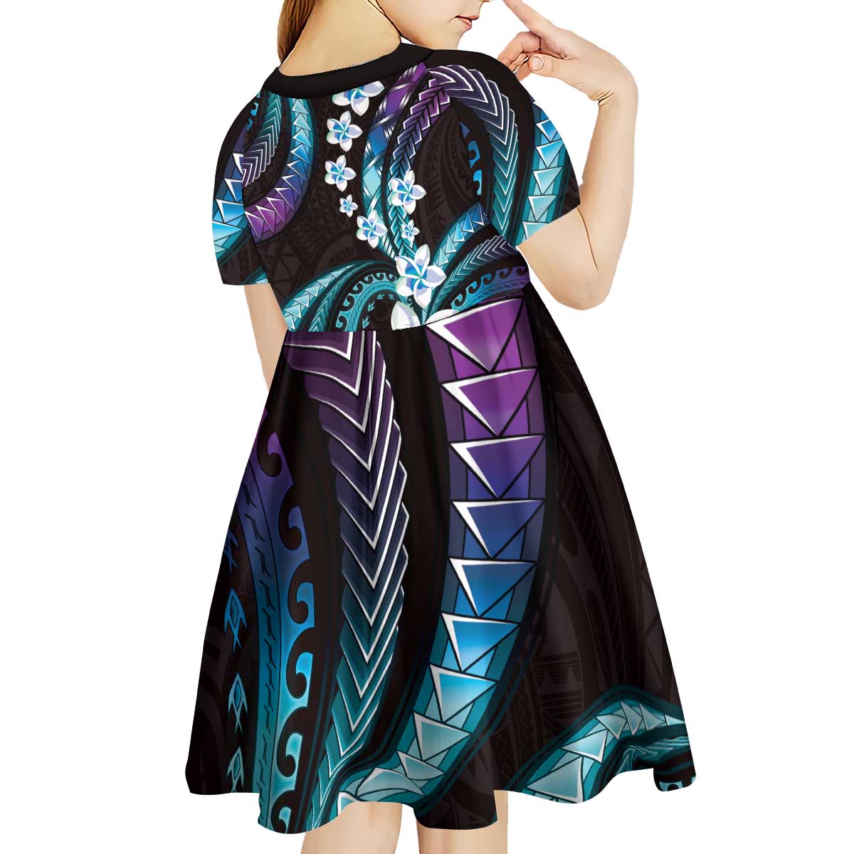 Hawaii Plumeria Kid Short Sleeve Dress Amethyst Gradient Polynesian Pattern LT01 - Polynesian Pride