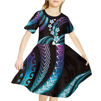 Hawaii Plumeria Kid Short Sleeve Dress Amethyst Gradient Polynesian Pattern LT01 - Polynesian Pride