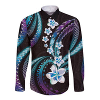 Hawaii Plumeria Long Sleeve Button Shirt Amethyst Gradient Polynesian Pattern LT01 Unisex Purple - Polynesian Pride