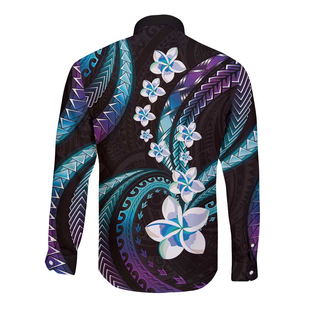 Hawaii Plumeria Long Sleeve Button Shirt Amethyst Gradient Polynesian Pattern LT01 - Polynesian Pride