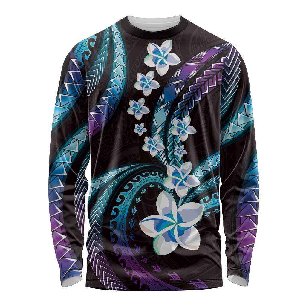 Hawaii Plumeria Long Sleeve Shirt Amethyst Gradient Polynesian Pattern LT01 Unisex Purple - Polynesian Pride